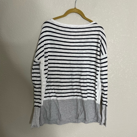 Vince Stripe Gray Trim Long Sleeve Shirt Small - Picture 6 of 7